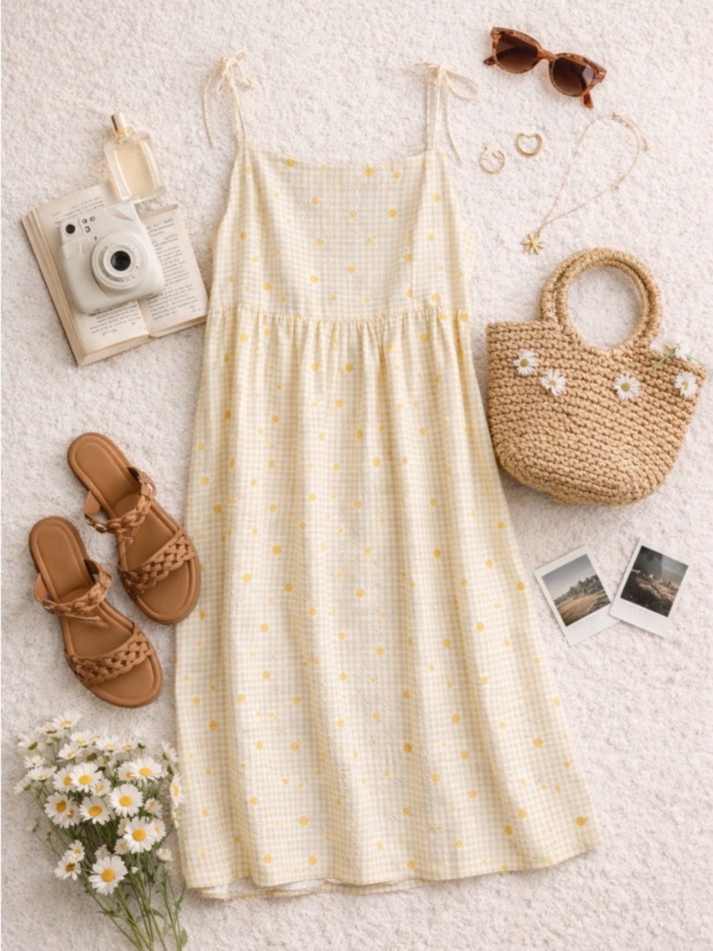 Altar'd State Yellow Gingham Daisy Print Sundress.